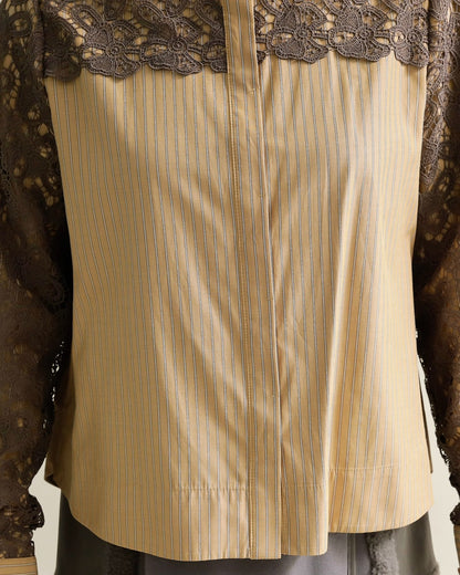 レースコンビ・スタンドカラーブラウス