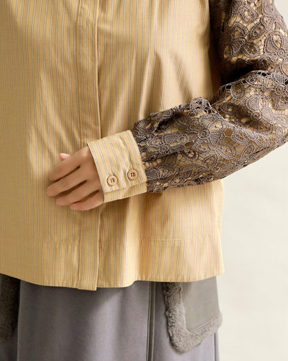 レースコンビ・スタンドカラーブラウス