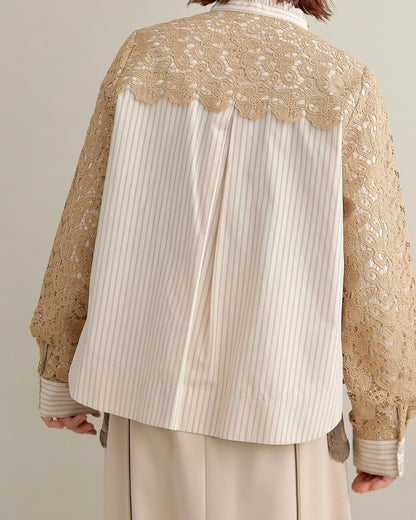 レースコンビ・スタンドカラーブラウス
