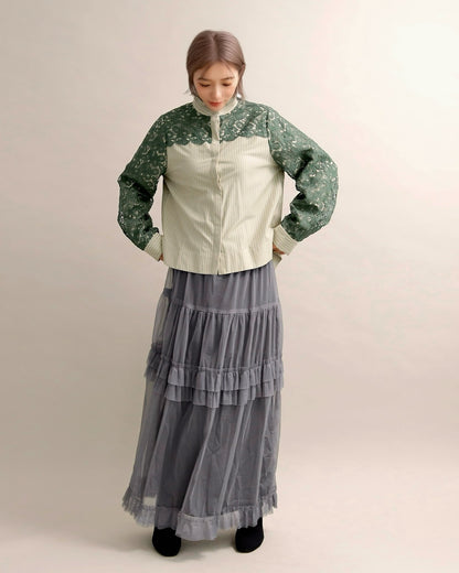 レースコンビ・スタンドカラーブラウス