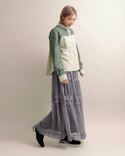 レースコンビ・スタンドカラーブラウス