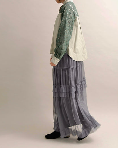 レースコンビ・スタンドカラーブラウス