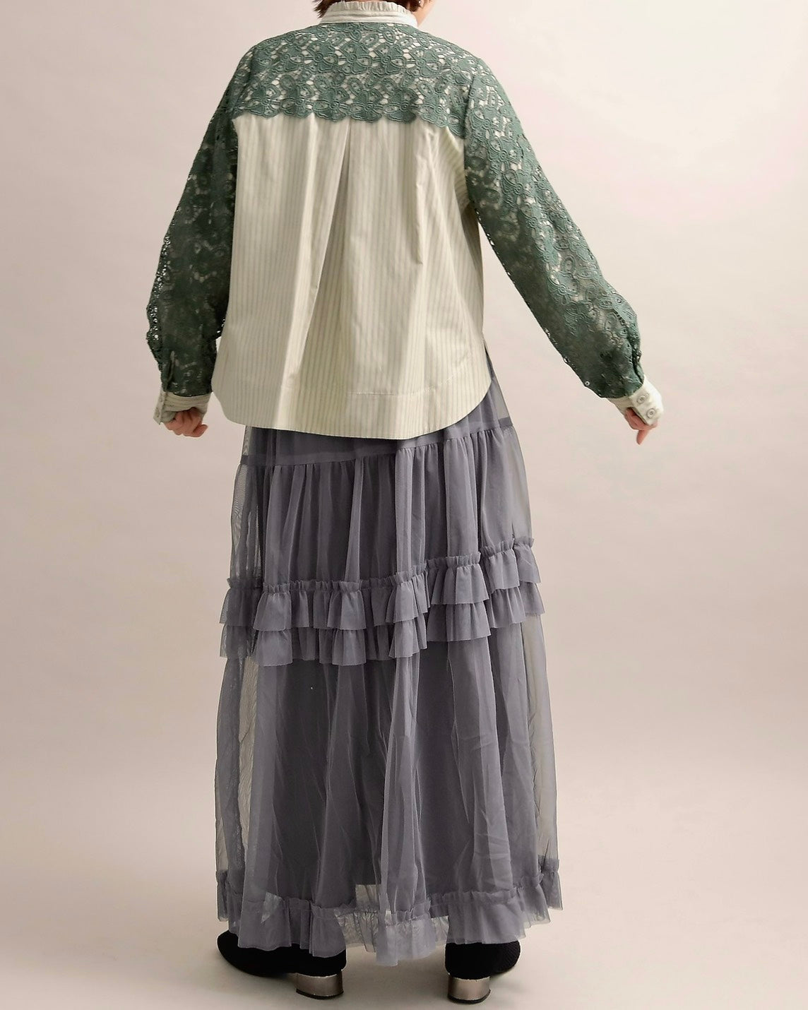 レースコンビ・スタンドカラーブラウス