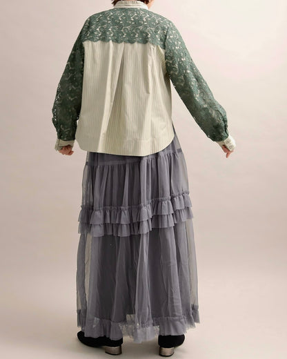 レースコンビ・スタンドカラーブラウス