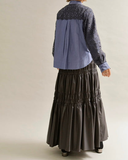 レースコンビ・スタンドカラーブラウス