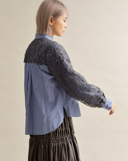 レースコンビ・スタンドカラーブラウス