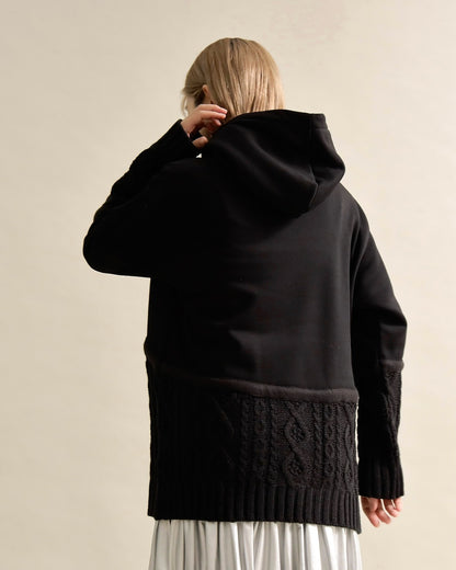 ケーブルニット切替フーディープルオーバー