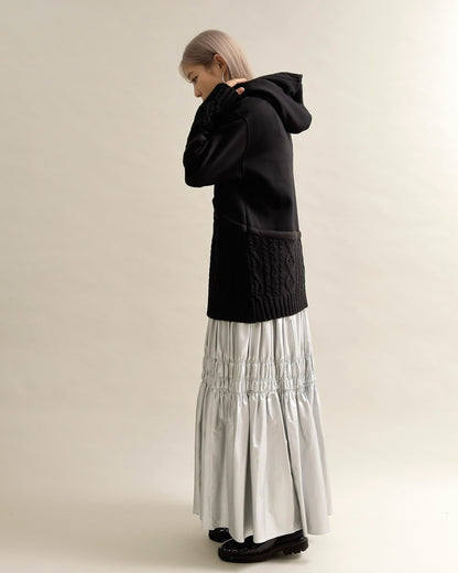 ケーブルニット切替フーディープルオーバー