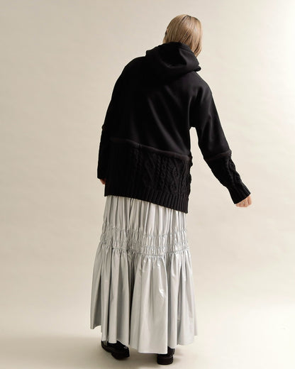 ケーブルニット切替フーディープルオーバー