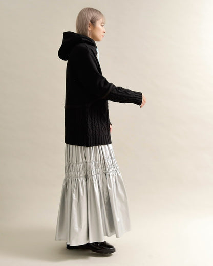 ケーブルニット切替フーディープルオーバー