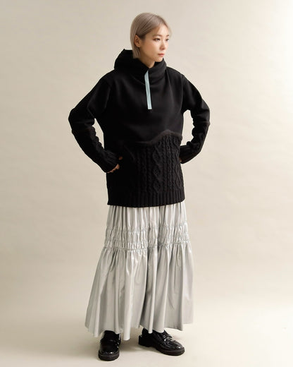 ケーブルニット切替フーディープルオーバー