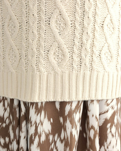 ケーブルニット切替フーディープルオーバー