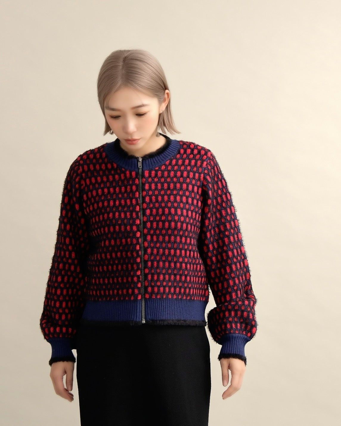 ドットジャガードニットブルゾン