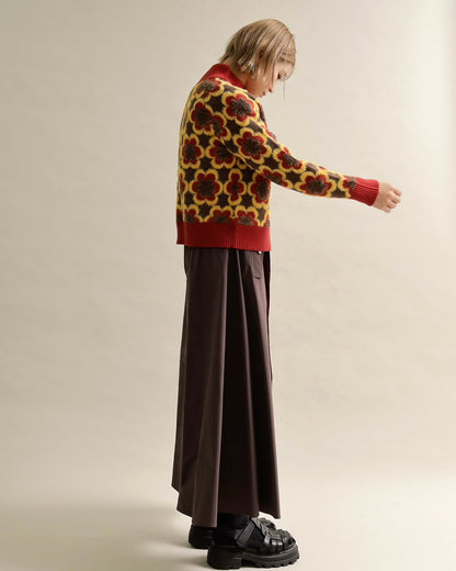 レトロフラワーハイネックニット