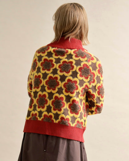 レトロフラワーハイネックニット