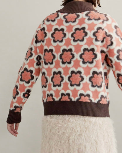 レトロフラワーハイネックニット