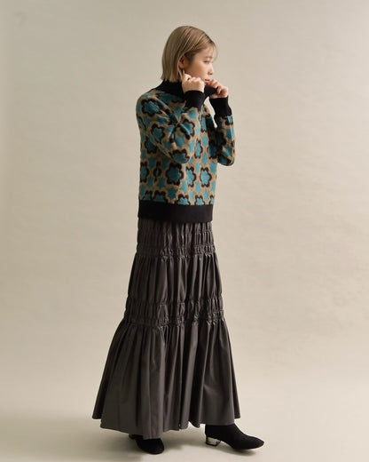 レトロフラワーハイネックニット