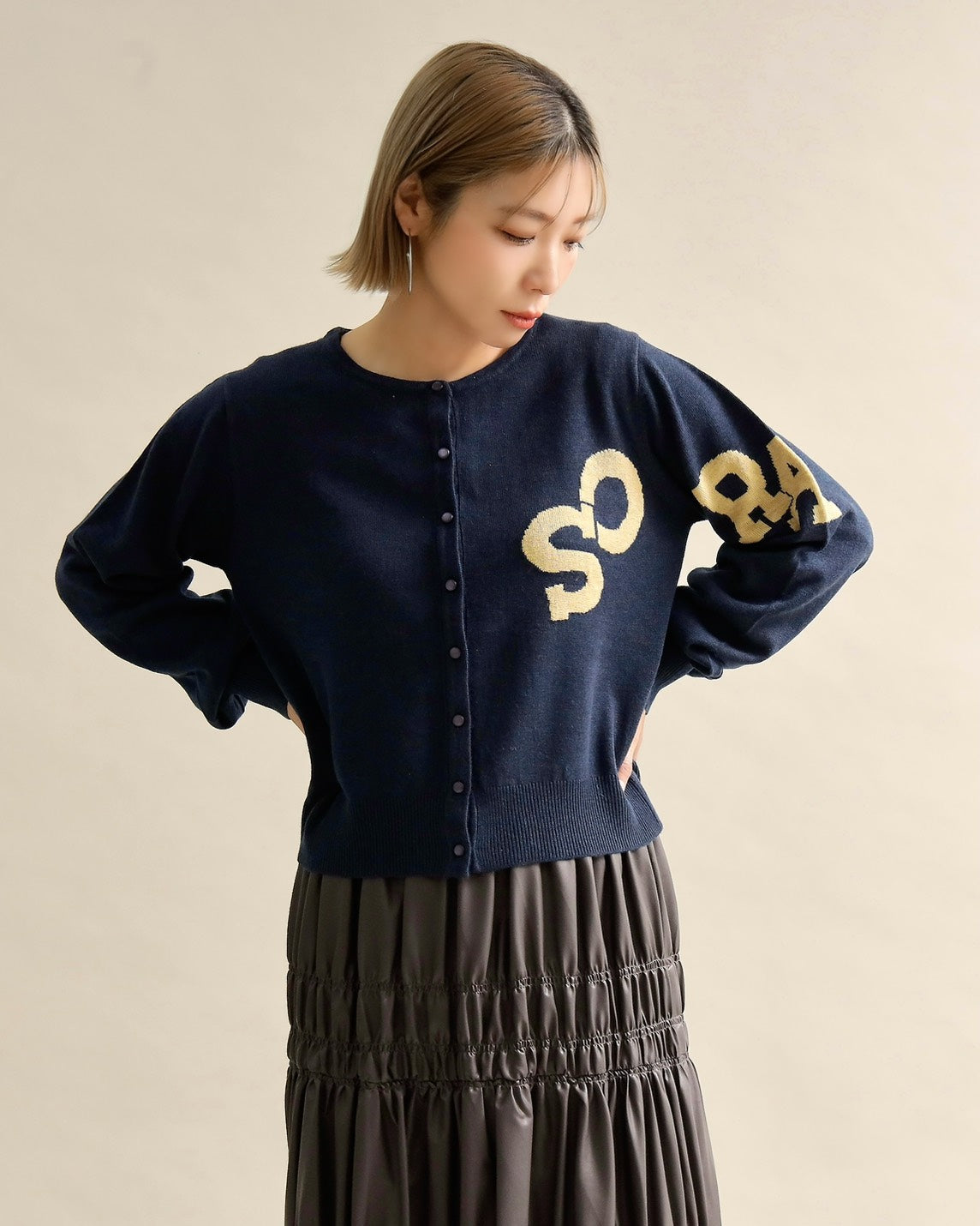 SORAロゴジャガードニットカーディガン