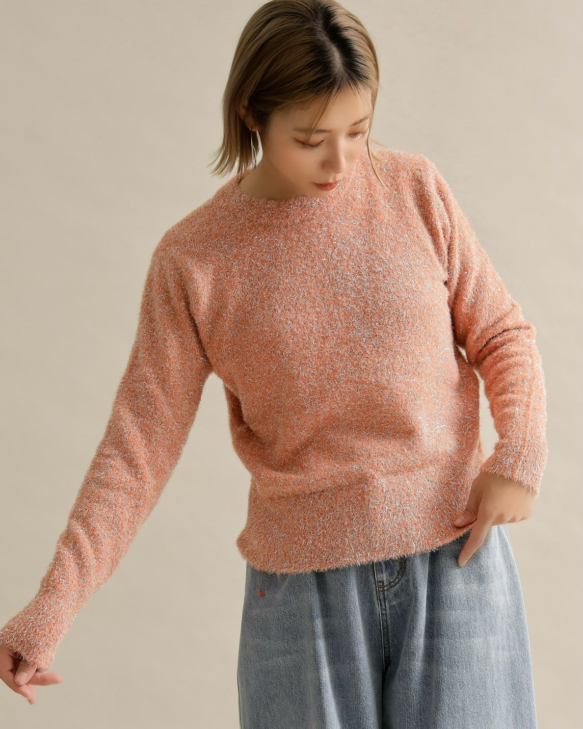 グリッターソフトクルーネックニット
