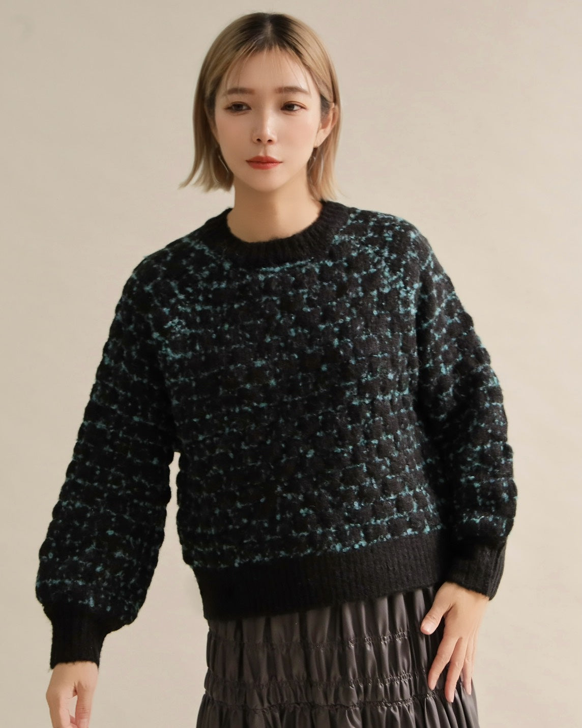ミックスツイードクルーネックニット