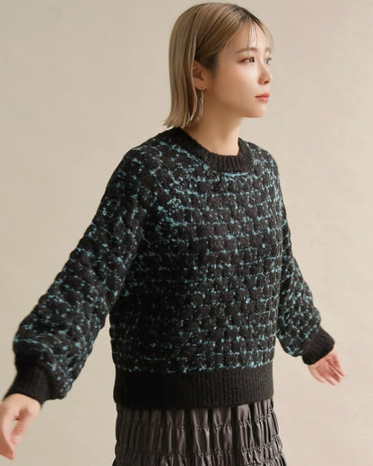 ミックスツイードクルーネックニット
