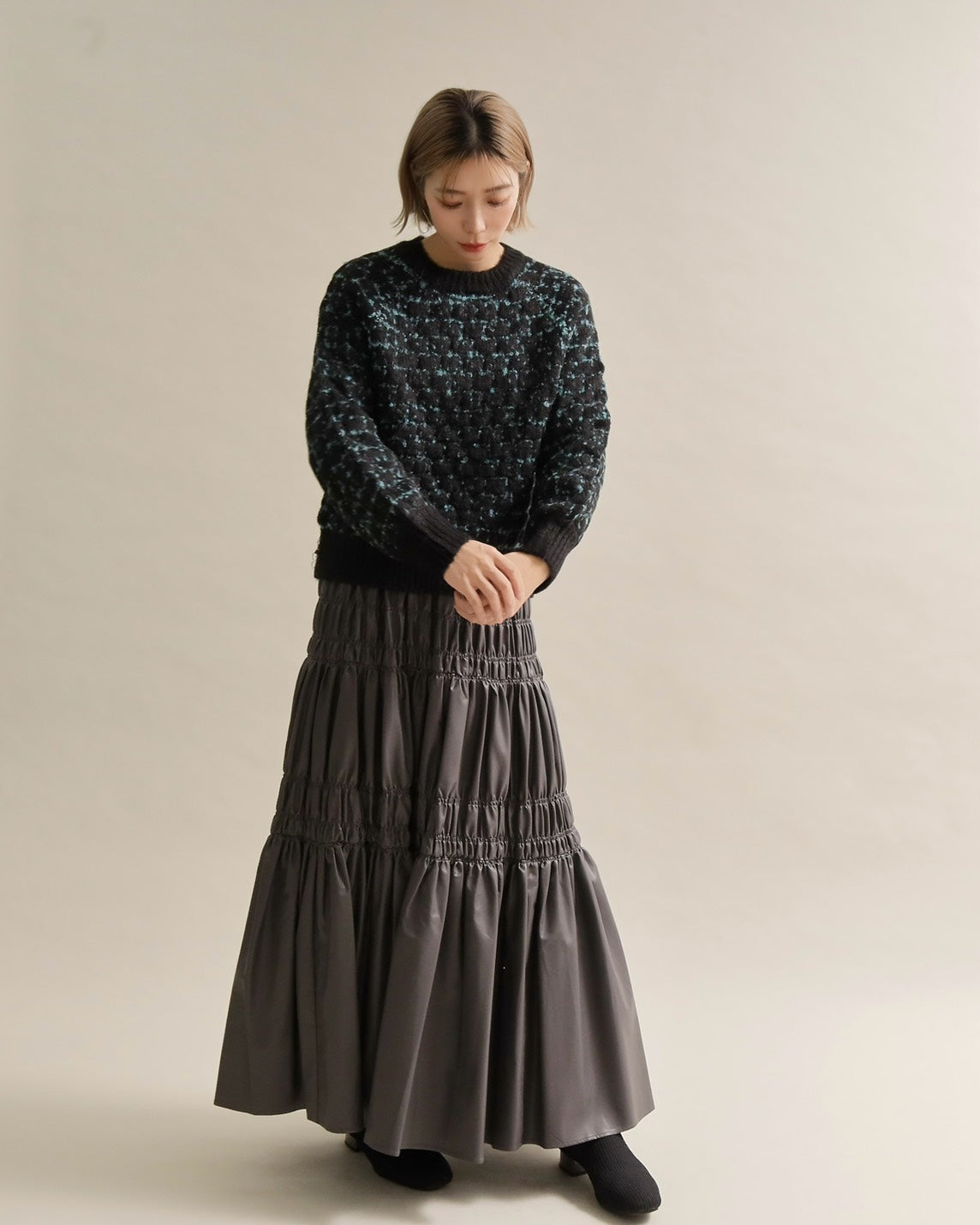 ミックスツイードクルーネックニット