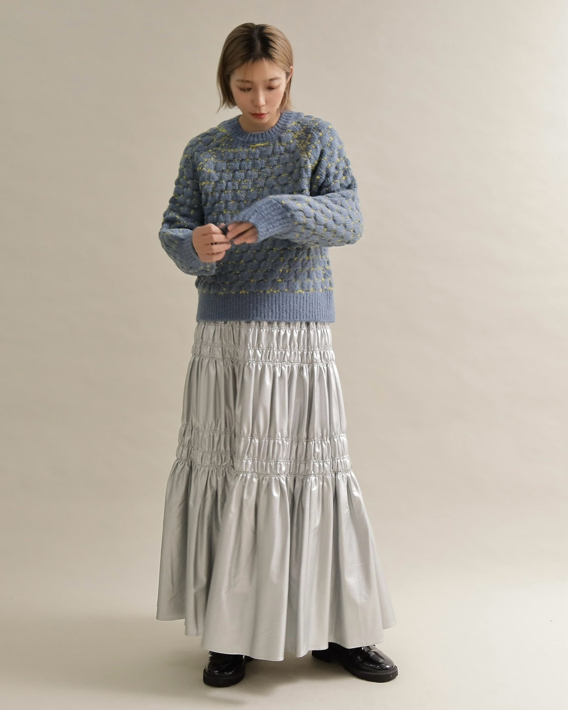 ミックスツイードクルーネックニット