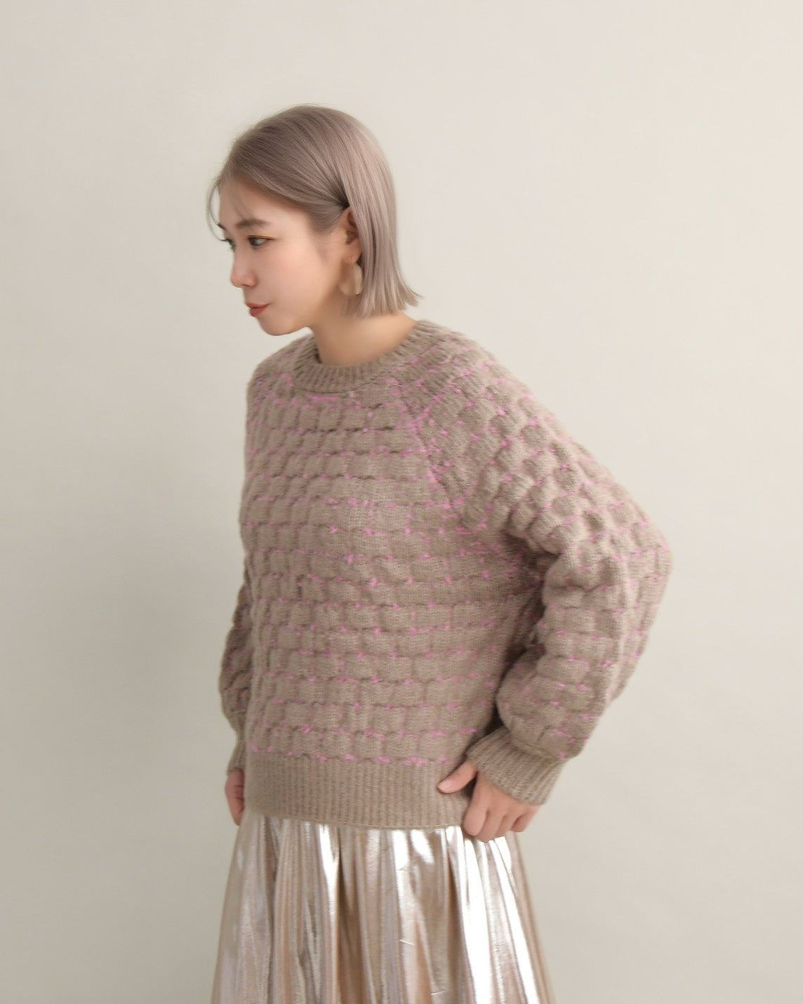 ミックスツイードクルーネックニット