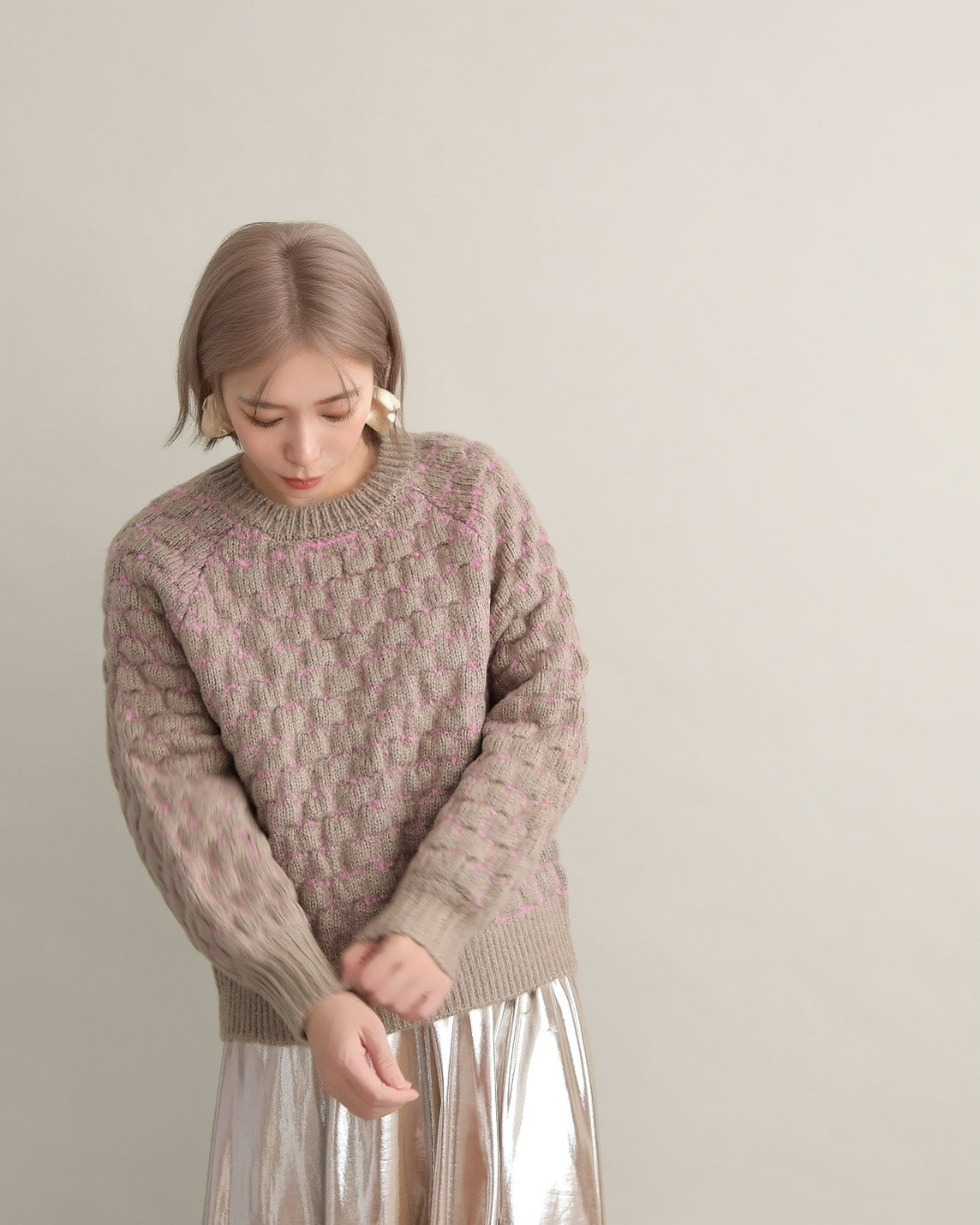 ミックスツイードクルーネックニット