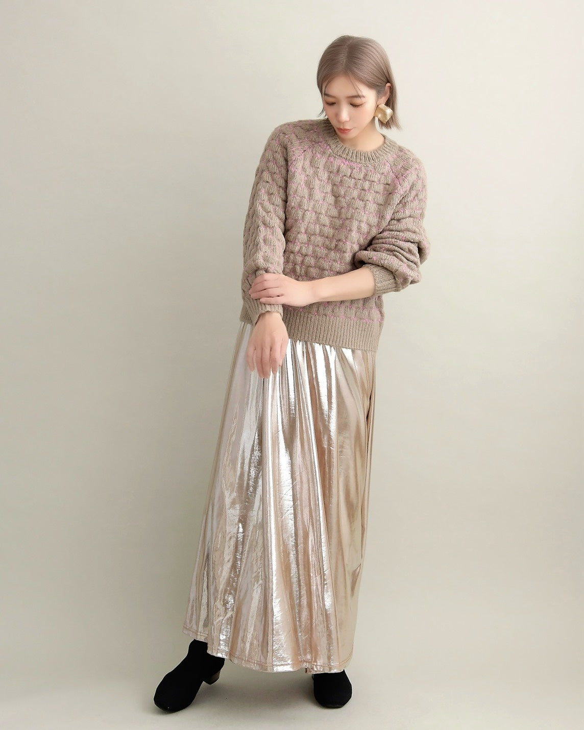 ミックスツイードクルーネックニット