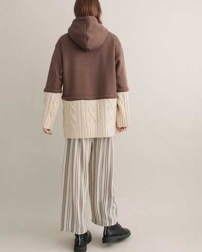 ケーブルニット切替フーディープルオーバー