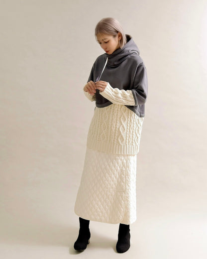 ケーブルニット切替フーディープルオーバー