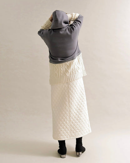 ケーブルニット切替フーディープルオーバー